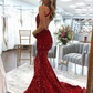 Red Sequin V-Neck Cross-Back Mermaid Long Prom Dress Y5952