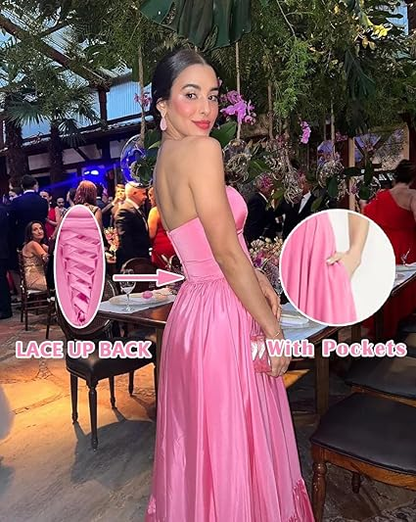 Classic Pink Strapless Prom Dress,Pink Graduation Dress,Formal Gown Y1063