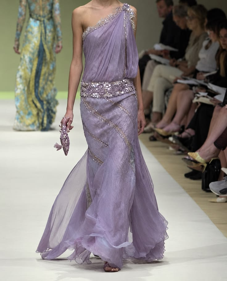 Pretty One Shoulder Chiffon Sequin Birthday Dress Lilac Long Mermaid Party Dresses SP4316