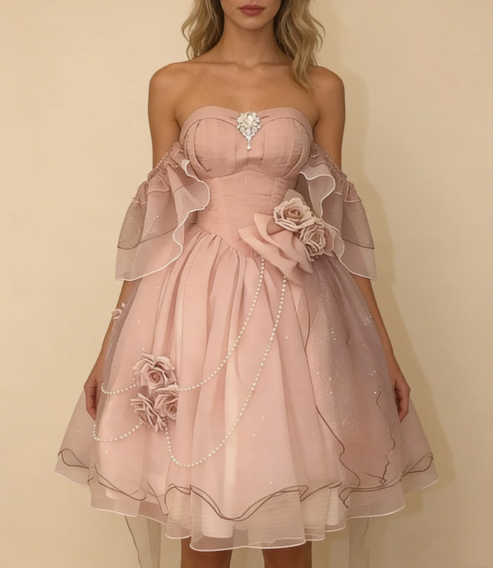 Classy Green Off Shoulder A-Line Floral Short Homecoming Dress Cute Mini Birthday Dress SP3786