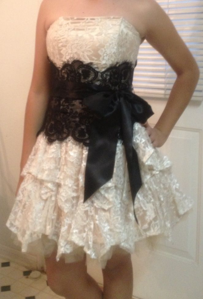 Charming Ivory Lace Short 7th Grade Homecoming Dress Strapless Short Birthday Dress SP3699