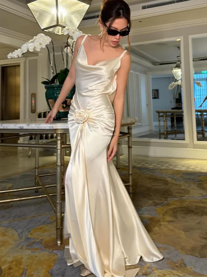 Classy White Mermaid Formal Wedding Dress With Flowers Y8227