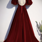 Burgundy velvet long prom dress evening dress Y6348
