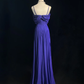 Classy Purple Spaghetti Straps Chiffon Pleated Beaded Long Party Dress Formal Wedding Guest Dress SP1865