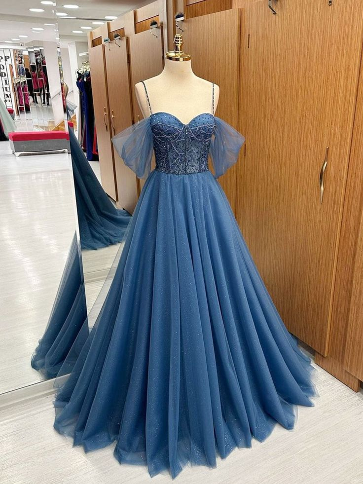 A-Line Sweetheart Neck Beading Tulle Long Prom Dress, Formal Dress Y5839