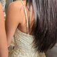 Luxurious Spaghetti Straps Sequin Beaded Tassel Gold Long Evening Dress Prom Gown SP792