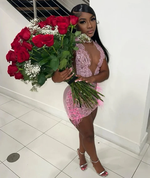 Luxurious Heavy Beaded Pink Homecoming Dress,22th Birthday Outfit Dress Y1828