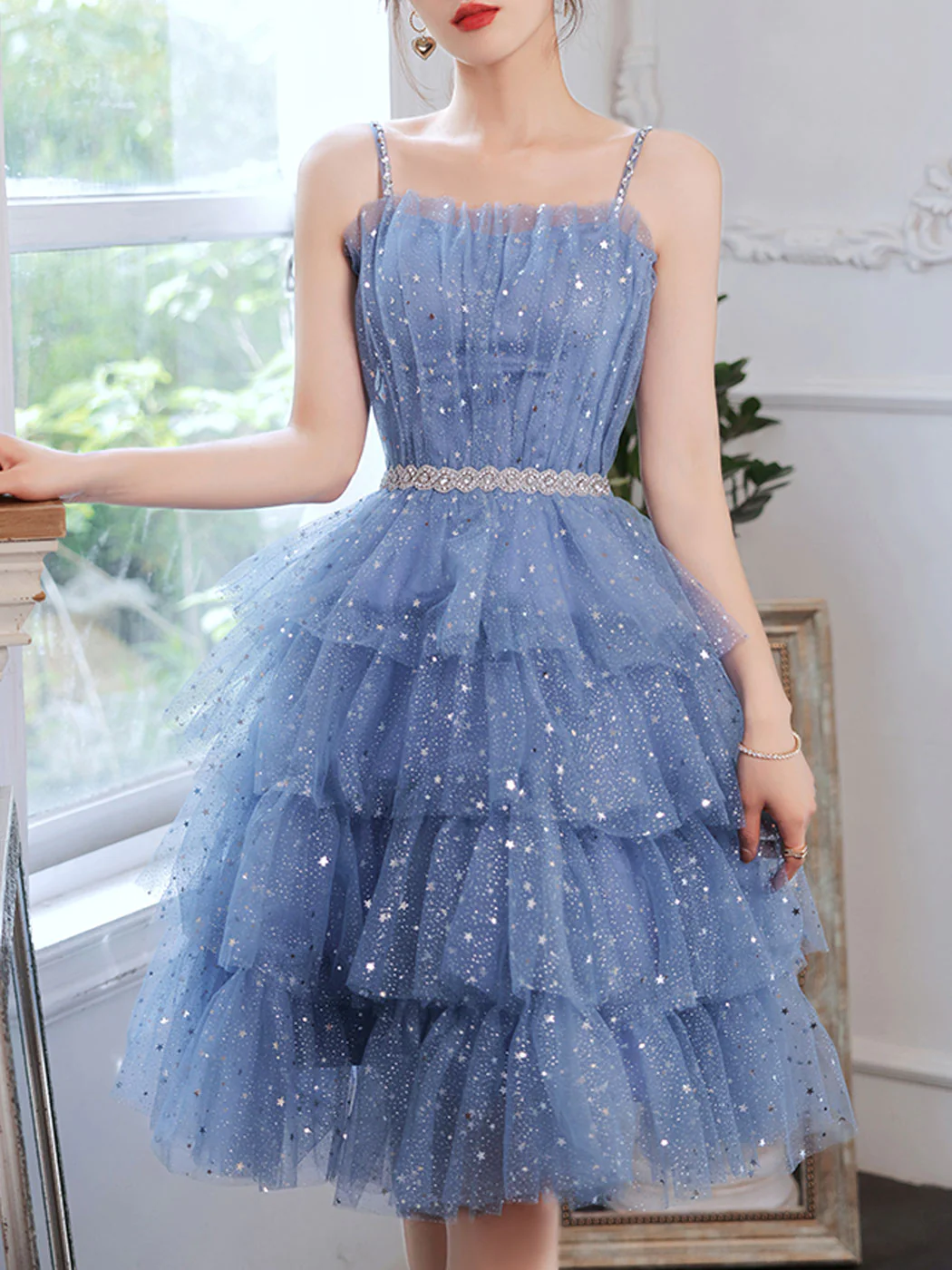 Short Puffy Blue Prom Dress,Tulle Short Blue Puffy Homecoming Dress Y2620