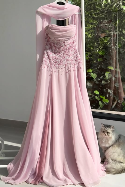 Elegant Strapless Mint Green Chiffon Beaded Slit Long Party Dress Prom Gowns SP4272