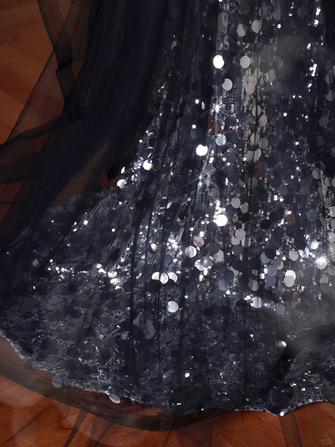 Black Glitter Sequins Tulle Mermaid Prom Dress,Strapless Evening Dress With Bow Y8615