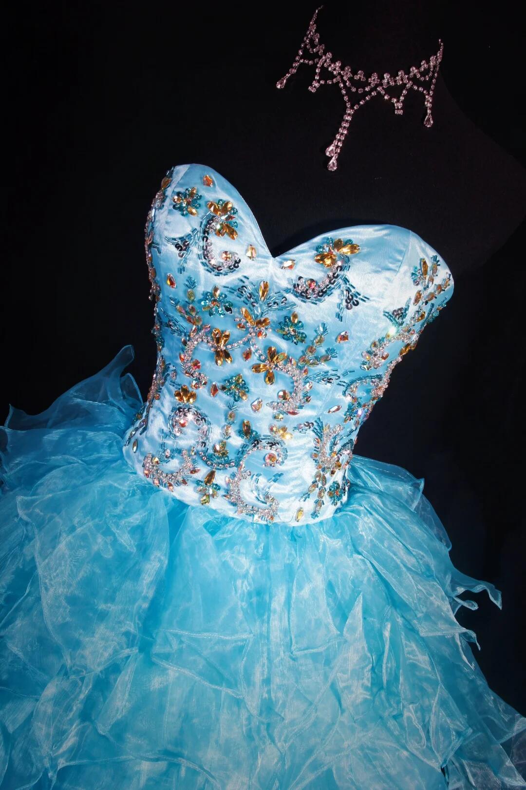 Pretty Sweetheart Neck Satin Tulle Beaded Short Birthday Outfits,Light Blue A Line Short Homecoming Dress SP2833