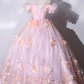 Pink Flowers Sweetheart Ball Gown Formal Dresses, Pink Long Sweet 16 Dresses Y6951