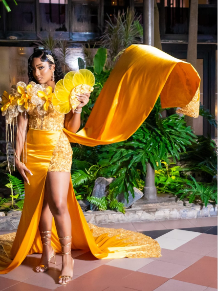 Gorgeous Yellow One Shoulder Satin Sequin 3D Floral Long Party Dress Evening Dress SP3176