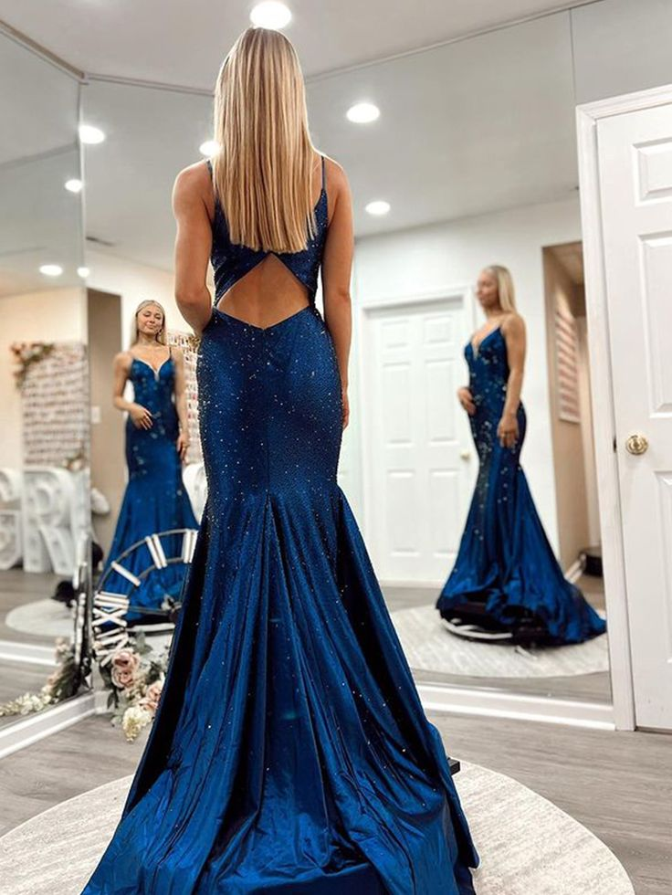 Sparkly Mermaid V Neck Long Prom Dress Y6759