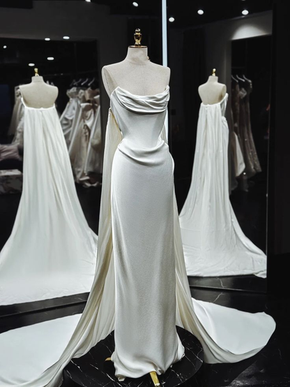 Classy Mermaid Strapless White Satin Wedding Dress Y7833