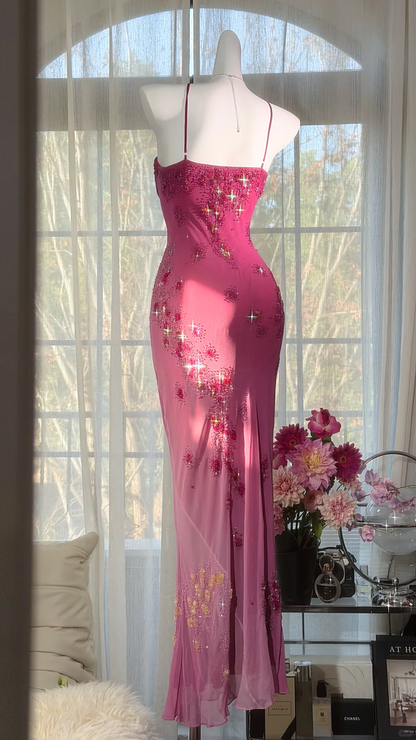 Gorgeous Spaghetti Straps Ombre Pink Sequin Beaded Mermaid Long Party Dress Evening Dress SP2181