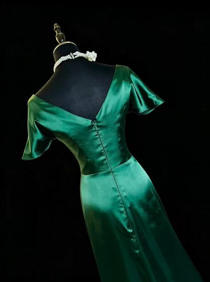 Elegant Emerald Green Satin Mermaid Party Dress Long Wedding Guest Dress SP2764