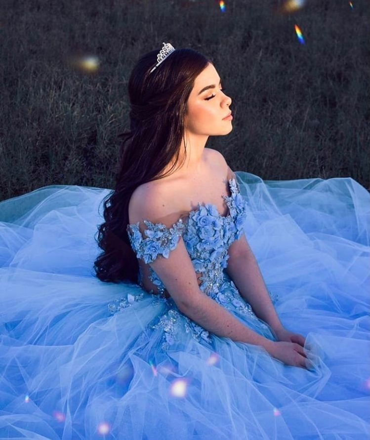 Off The Shoulder Blue Tulle Prom Dress,Blue Princess Dress Y4121