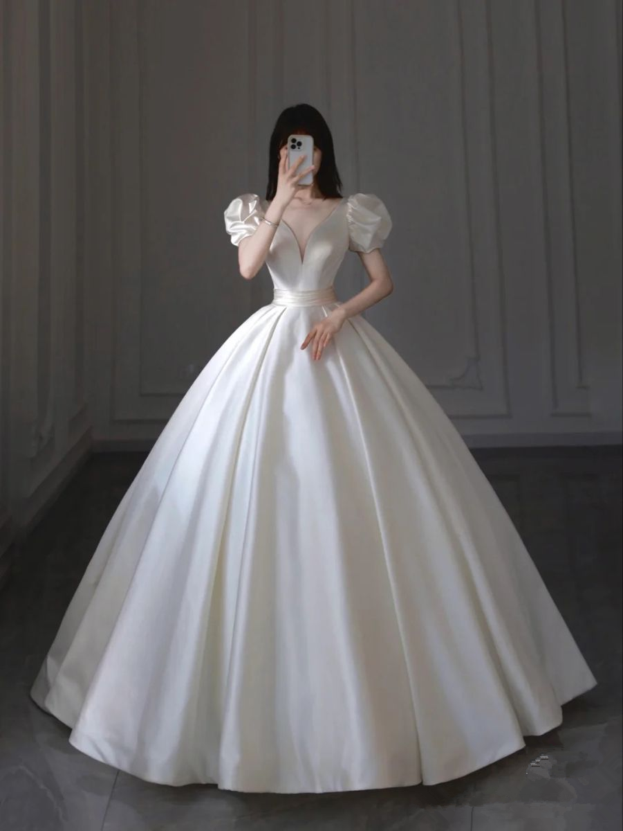 Elegant White Satin Wedding Dress,White Bridal Dress Y5626