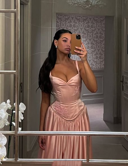 Elegant Spaghetti Straps Satin A Line Pink Evening Dress Bridesmaid Dress Y8807