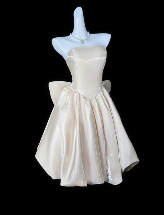 Classy Strapless Satin A Line Short Homecoming Dress,Mini 20th Birthday Outfits With Bow SP3522
