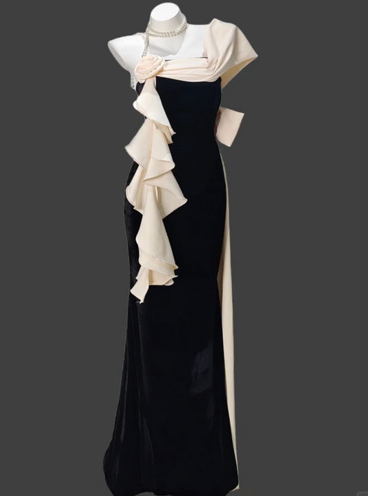 Fashion One Shoulder Black Satin Mermaid Long Party Dress Birthday Prom Gowns SP1921