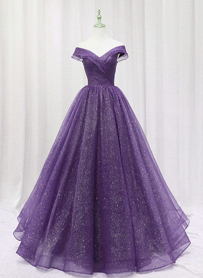 Purple Tulle Sweetheart Long Prom Dress Formal Dress, A-line Tulle Party Dress Y7137