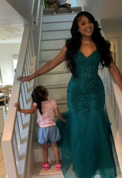 Glamorous Dark Green Mermaid Corset Prom Dress,Winter Dance Dress Y4325