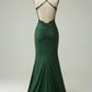 Mermaid Halter Dark Green Long Prom Dress with Appliques Beading Y2989