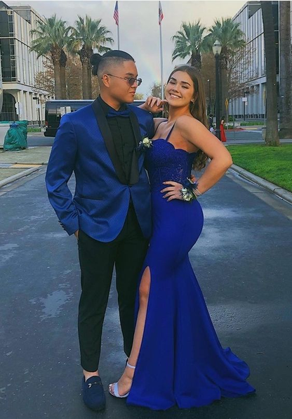 Elegant Royal Blue Mermaid Prom Dress With Split  Y6315