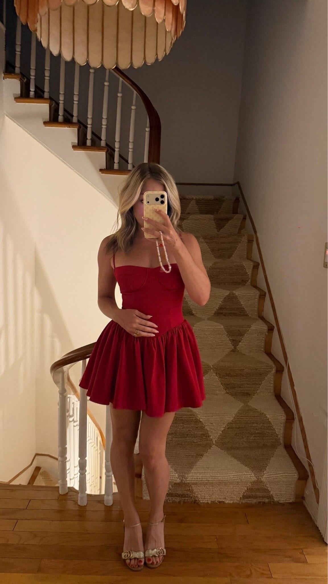 Classy Spaghetti Straps Red Satin A Line Short Homecoming Dress Birthday Outfits SP3448