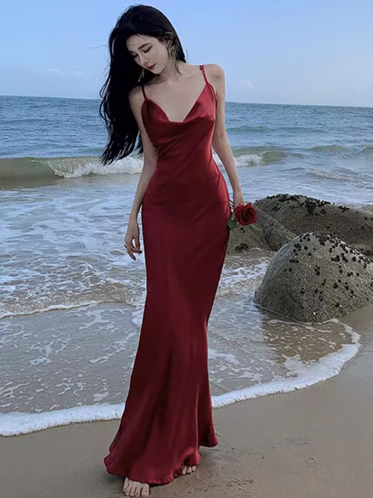 Sexy Mermaid Straps Backless Burgundy Prom Dress 21th Birthday Outfits Y6341