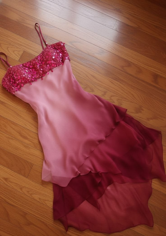 Vintage Spaghetti Straps Ombre Black Sequin Chiffon A Line Short Homecoming Dress Cocktail Dress SP2785