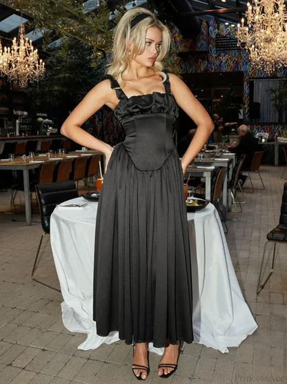 Charming Yellow Spaghetti Straps Satin A Line Long Party Dress Evening Gown SP3750