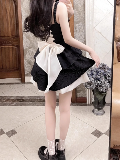Pretty Black Satin A Line Short Birthday Dress Homecoming Dress With Bow Y9030