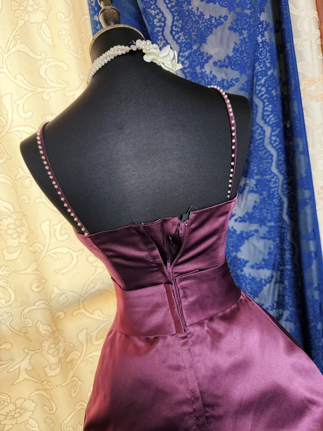 Vintage Purple Satin Bow Pleated Short Homecoming Dress Cocktail Dress With Beads SP2191