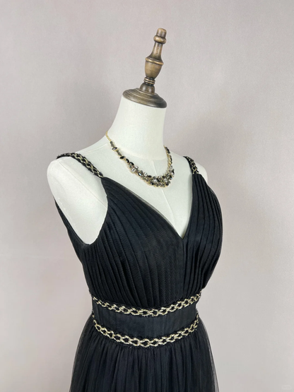 Gorgeous Black Tulle Gold Silk Feathers A Line Prom Dress Formal Evening Dress Y8652