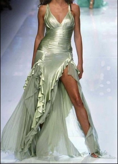 Elegant Green Satin Tulle Ruffles Mermaid Long Party Dress Prom Gowns SP4313