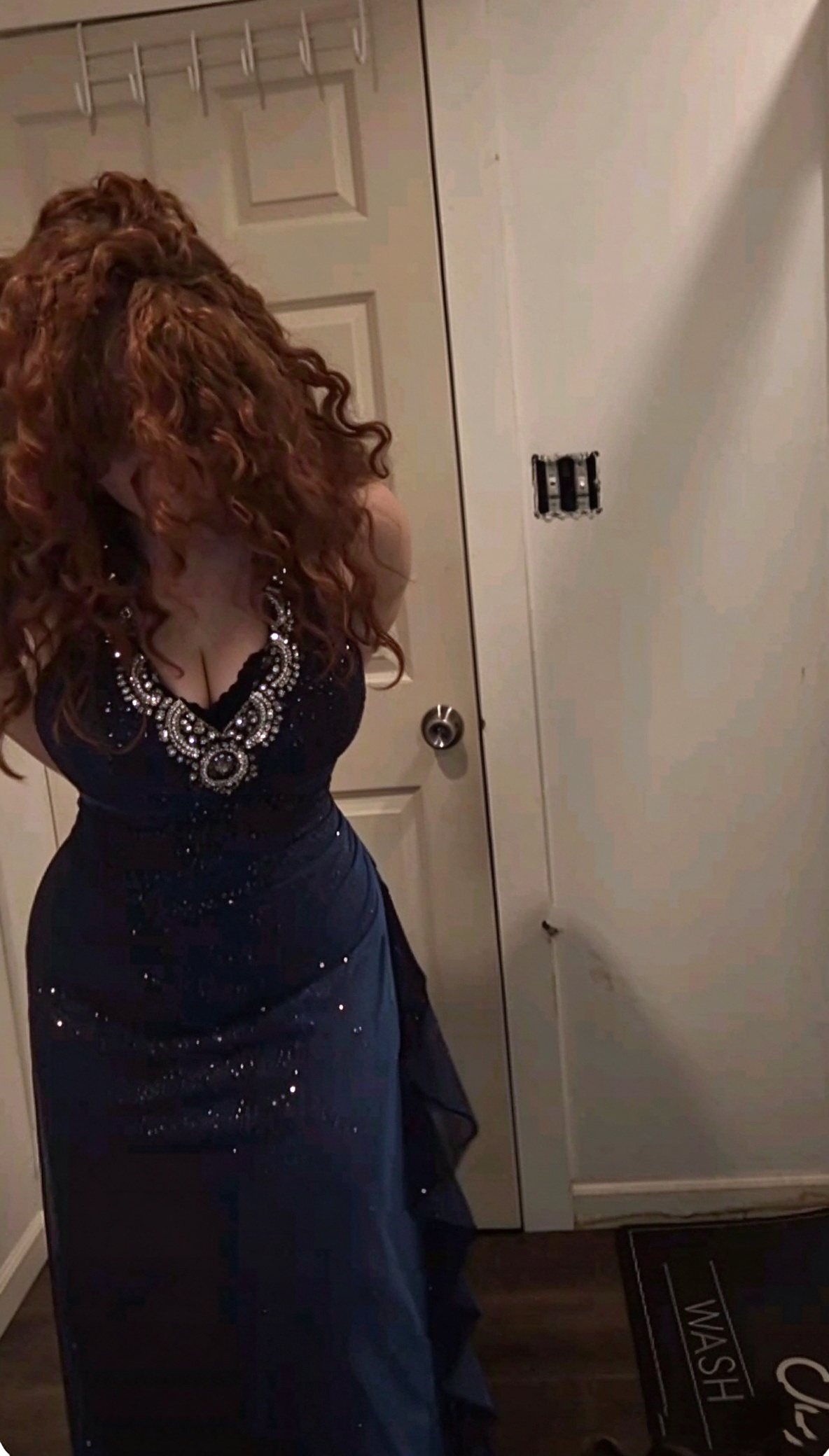 Elegant Navy Blue Prom Dress Halter V Neck Chiffon Beaded Long Party Dress SP4229