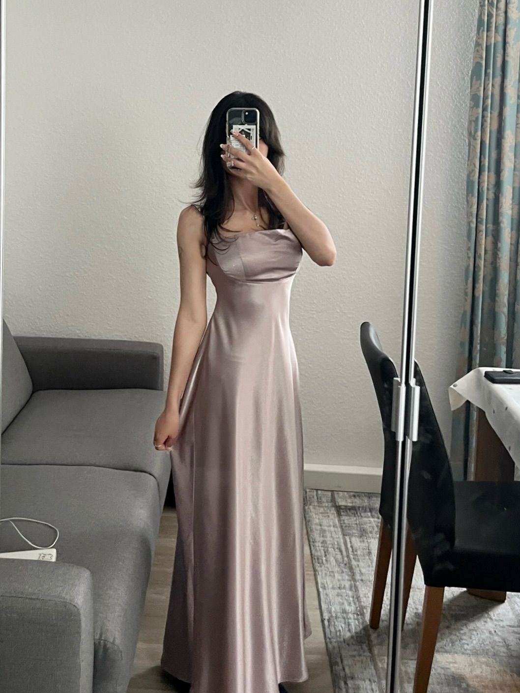 Elegant Spaghetti Straps Satin A Line Bridesmaid Dress Long Guest Dress SP343