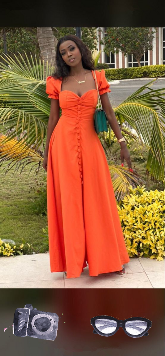 Retro Orange A-line Prom Dress,Orange Fall Dress Y4068