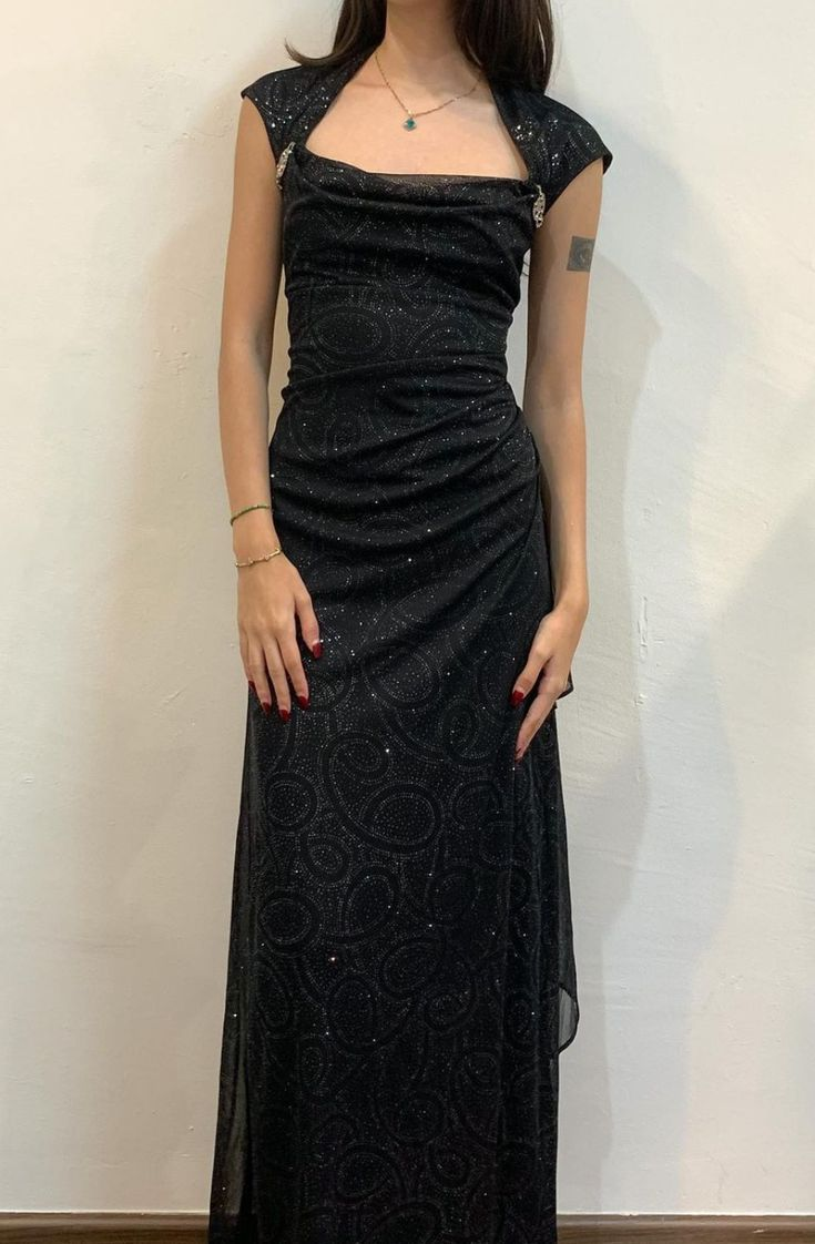 Shiny Black Tulle Sequin Sheath Long Party Dress Birthday Prom Dresses SP4244