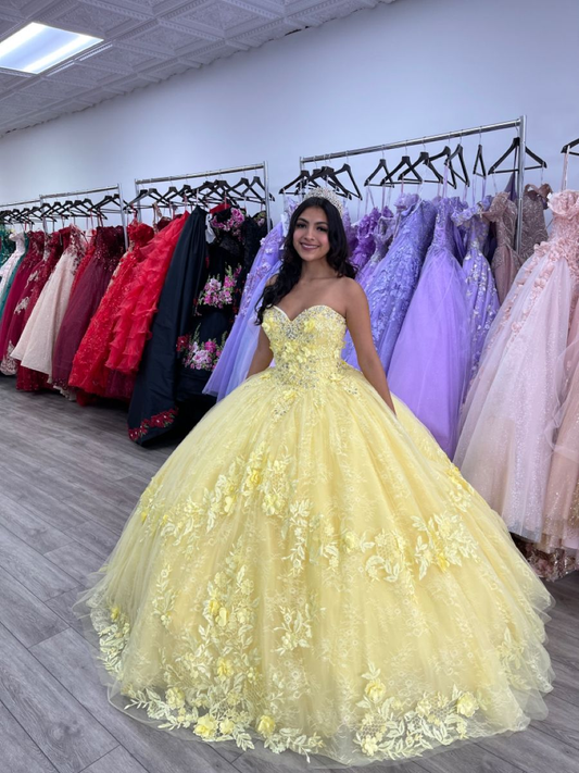 Charming Yellow Ball Gown,Sweet 16 Dress,Lace Princess Dress Y2322