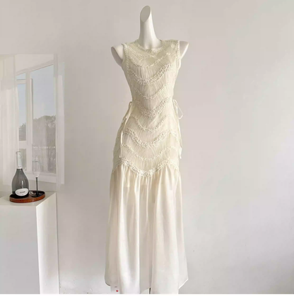 Classy Sleeveless Off White Chiffon Mermaid Long Party Dress Prom Gown SP1998