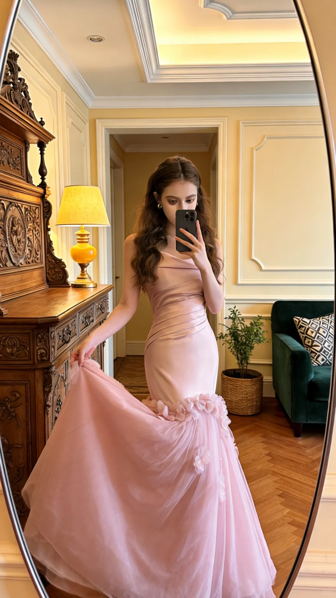 Sweet Pink Strapless Satin Tulle Mermaid Long Party Dress Prom Gown SP2063