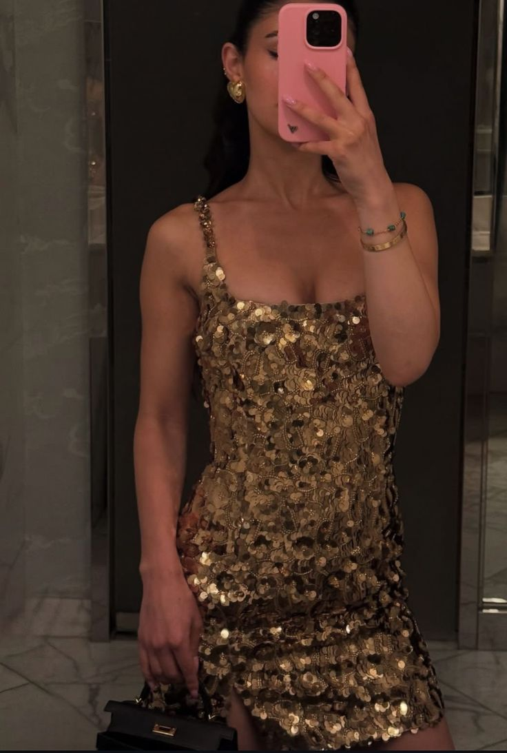 Gorgeous Spaghetti Straps Gold Sequin Short Cocktail Dress,Formal Graduation Homecoming Dress SP2999