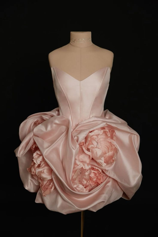 Cute Pink V Neck Satin Flowers Homecoming Dress A Line Cocktail Dress Y8948