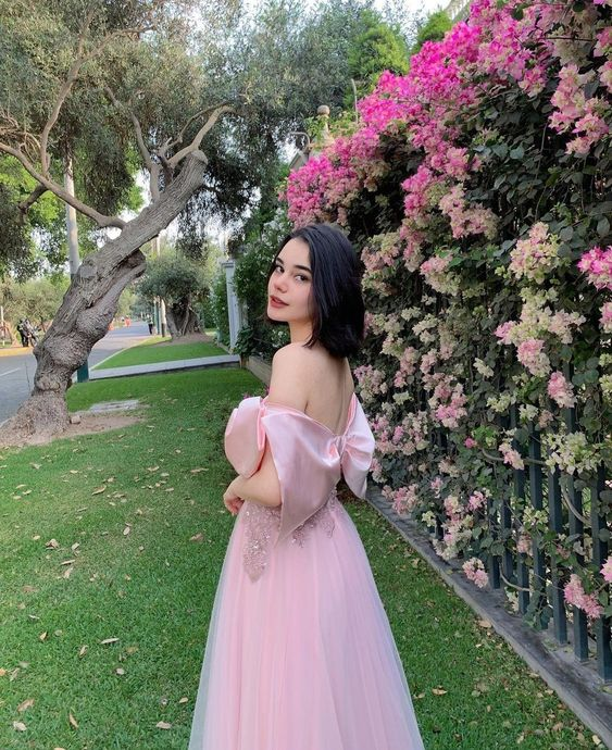 Pink Off The Shoulder Prom Dress,Pink Senior Prom Dress  Y5875