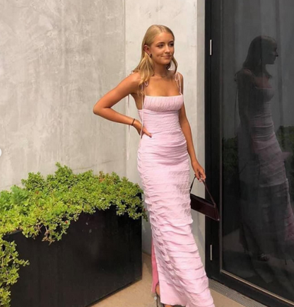 Charming Pink Sheath/Column Prom Dress,Pink Formal Gown with Pleats Y2091