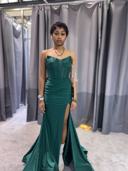 Green Mermaid Sleeveless Evening Dress with Slit Y5920